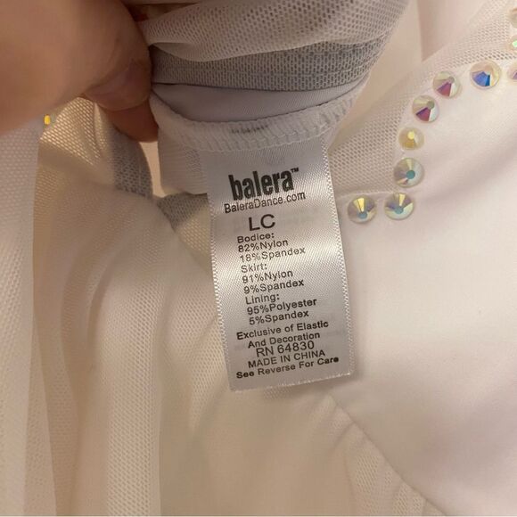 WEISSMAN solo custom Dance white Costume rhinestoned Scallop Hem Dress D10958 LC - Picture 11 of 15